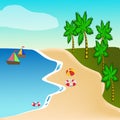 Sea sand beach with palm trees vector drawing Royalty Free Stock Photo